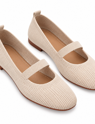 Womens Lightweight Breathable Knit Mesh Flats With A Low-cut Design — Beige — studio