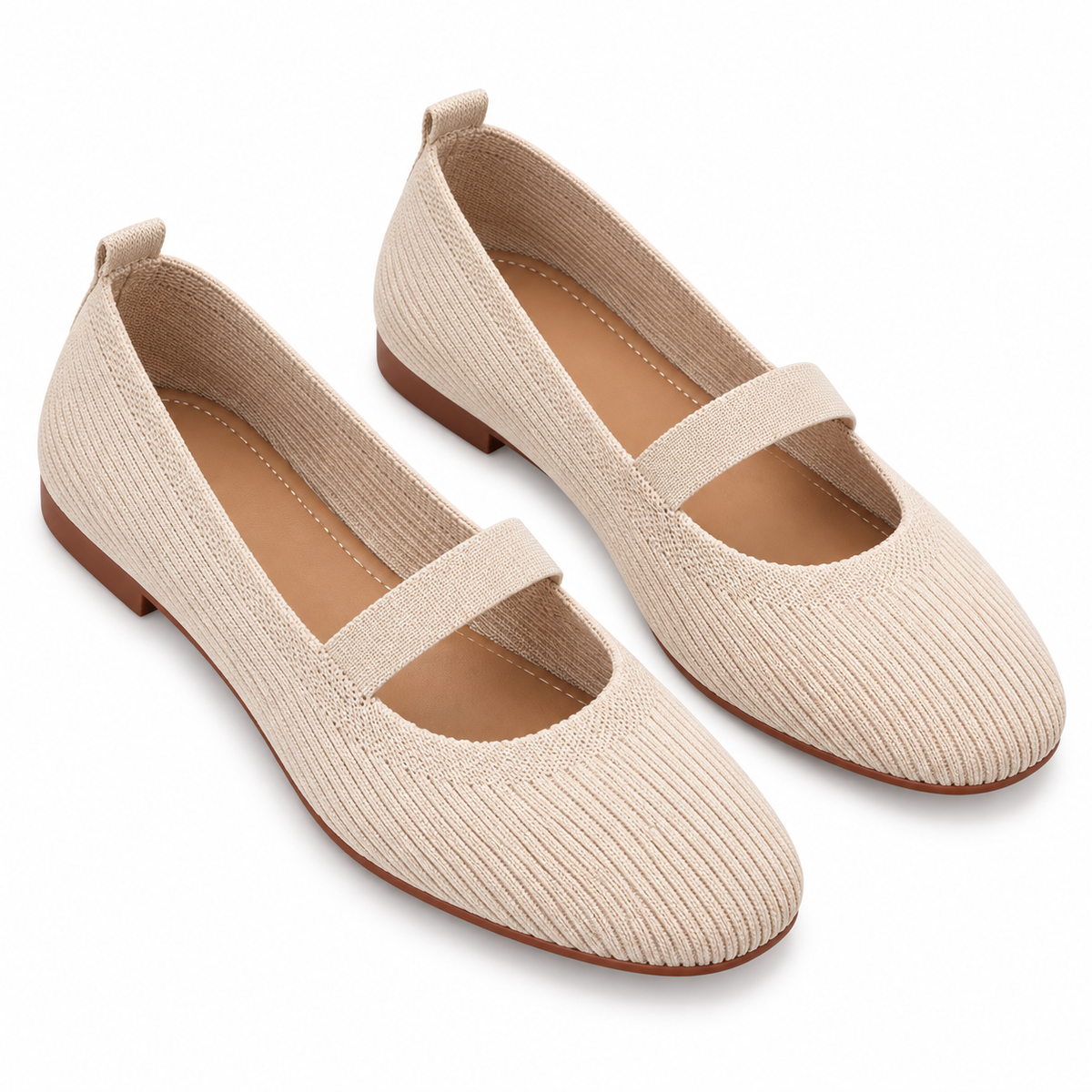 Womens Lightweight Breathable Knit Mesh Flats With A Low-cut Design — Beige — studio