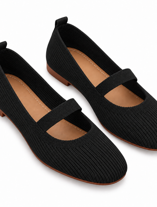 Womens Lightweight Breathable Knit Mesh Flats With A Low-cut Design — Black — studio