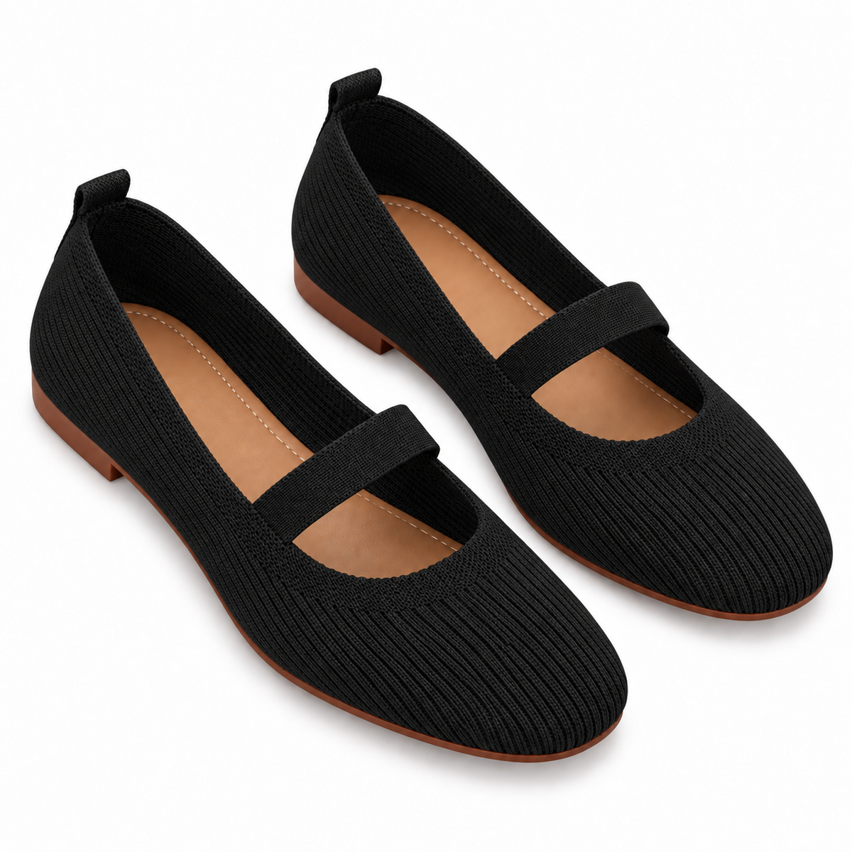 Womens Lightweight Breathable Knit Mesh Flats With A Low-cut Design — Black — studio
