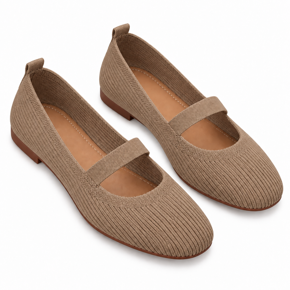 Womens Lightweight Breathable Knit Mesh Flats With A Low-cut Design — Khaki — studio