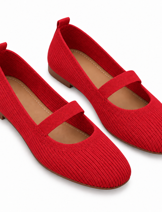 Womens Lightweight Breathable Knit Mesh Flats With A Low-cut Design — Red — studio