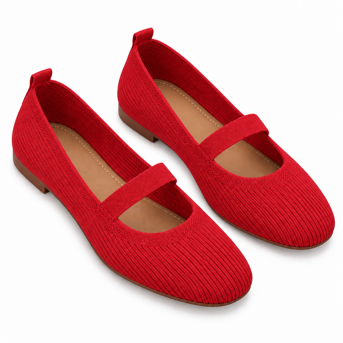 Womens Lightweight Breathable Knit Mesh Flats With A Low-cut Design — Red — studio